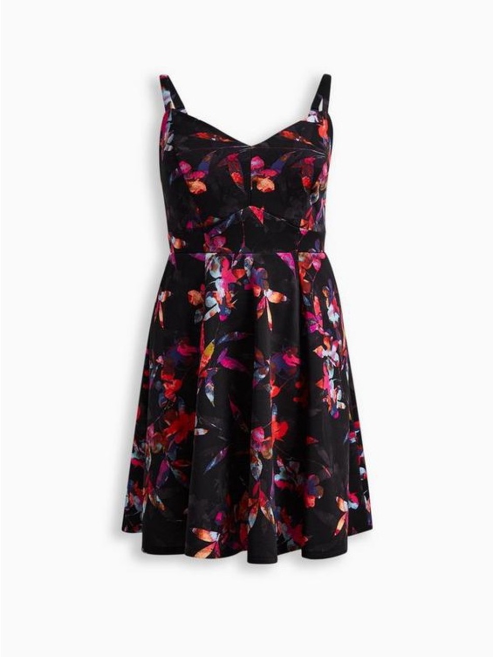 TORRID Floral Black Sweetheart Neck Dress with Pockets | 1X - Picture 6 of 11